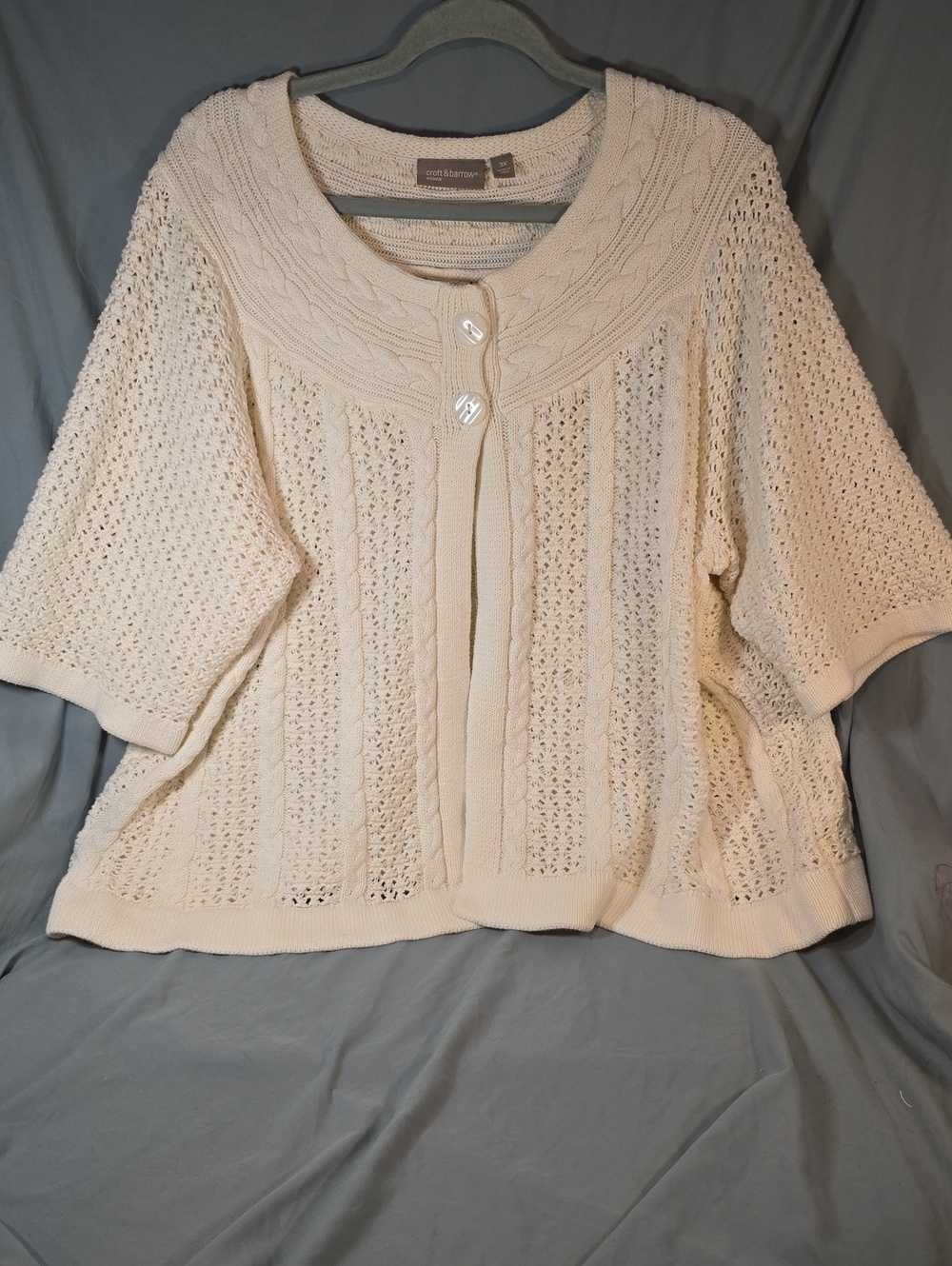 croft & barrow Cream Open-Knit Short Sleeve Cardigan